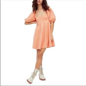 Free People Violet Grapefruit Texture Square Neck Balloon Sleeve Mini Dress XS